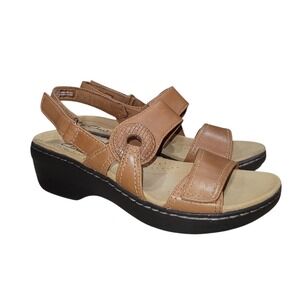 Clarks Merliah Opal Women's 8 M Tan Leather Wedge Sandals Slingback Comfort Shoe